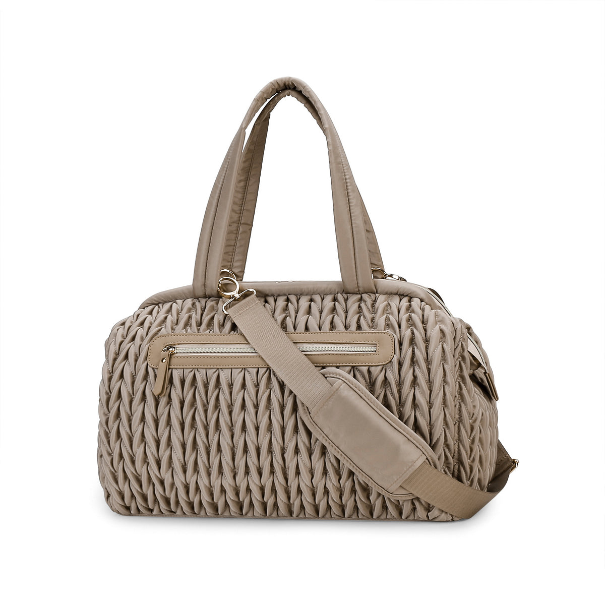 brown dome quilted diaper tote with organized interior and multi-way carrying design