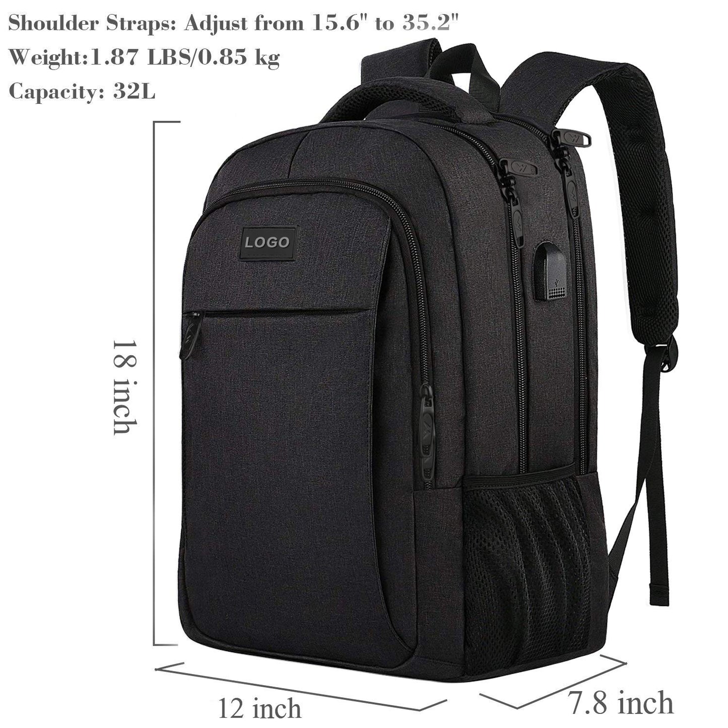 black fanlosn large capacity business backpack,custom,dimensions