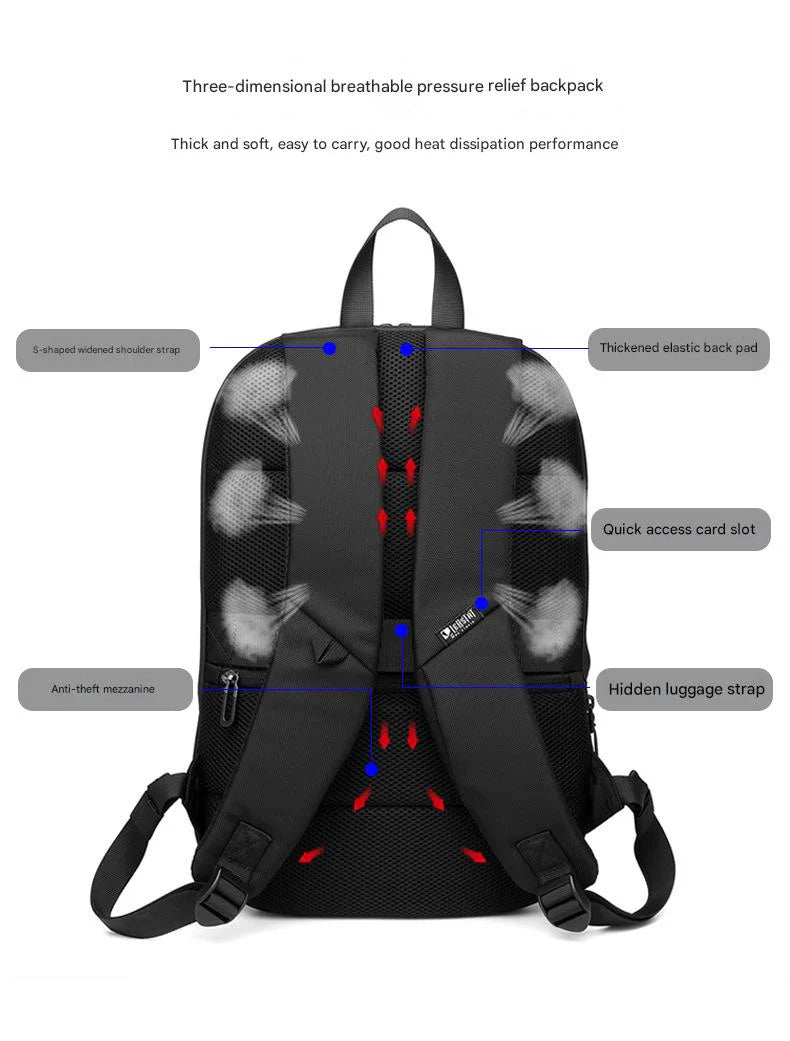 ergonomic business backpack with breathable back panel s shaped shoulder straps and luggage sleeve