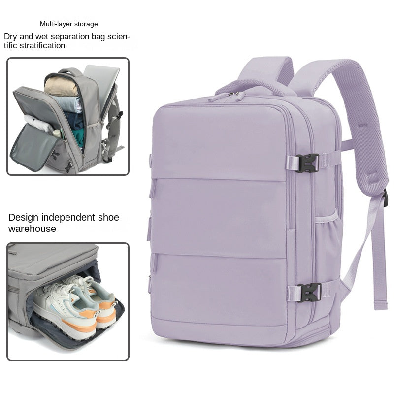 light purple business travel backpack with large capacity storage and laptop compartment