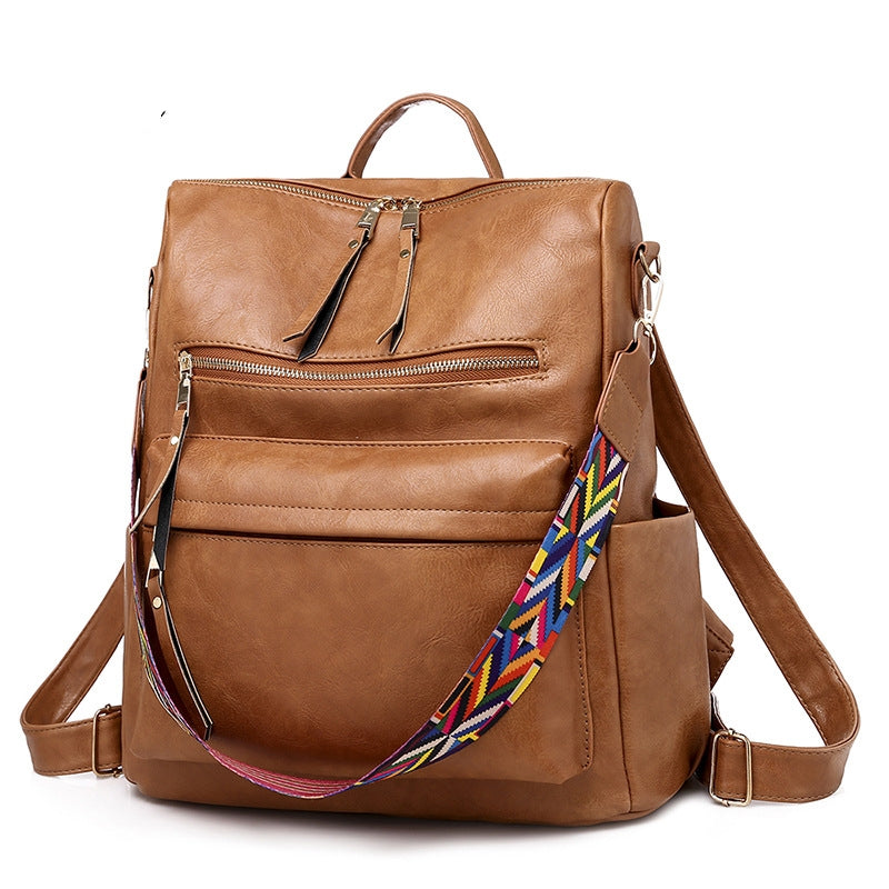Retro PU leather women's backpack with adjustable straps product view 4
