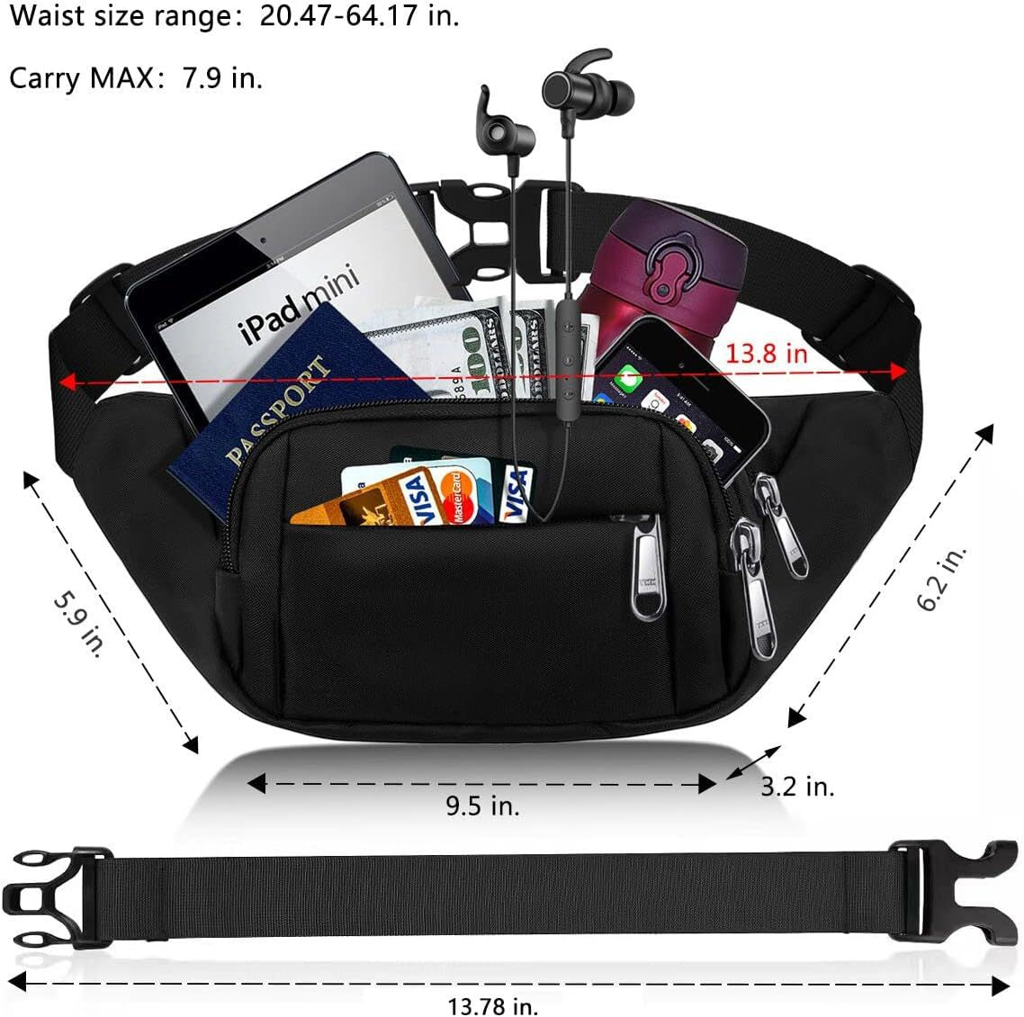 Custom Multi-Pocket Waist Bag - Personalized Logo & Colors - Water-Resistant Outdoor Belt Pouch
