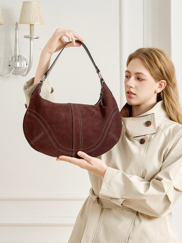 Suede Leather Crossbody Dumpling Bag Women's Shoulder Bag Underarm Bag