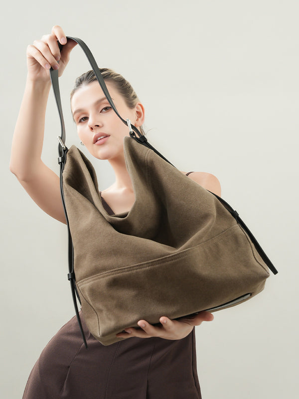 Borsa a mano in vera pelle di vacchetta, da portare sotto le ascelle, grande borsa in tela