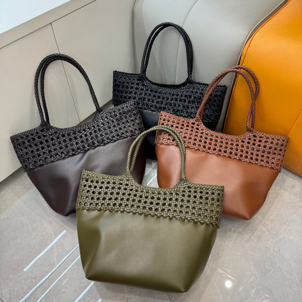 Fashion Hollow Tote Bag Genuine Leather Large Shoulder Underarm Basket Bag for Women