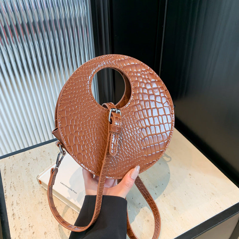 Stone Pattern Small Handbags Female 2024 Summer New Korean Fashion One Shoulder Underarm Small round Bag