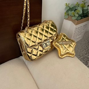 Fashion Women's Small Square Bag New Shoulder Bag Popular Patent Leather Glossy Messenger Bag Letter Two-Piece Bag