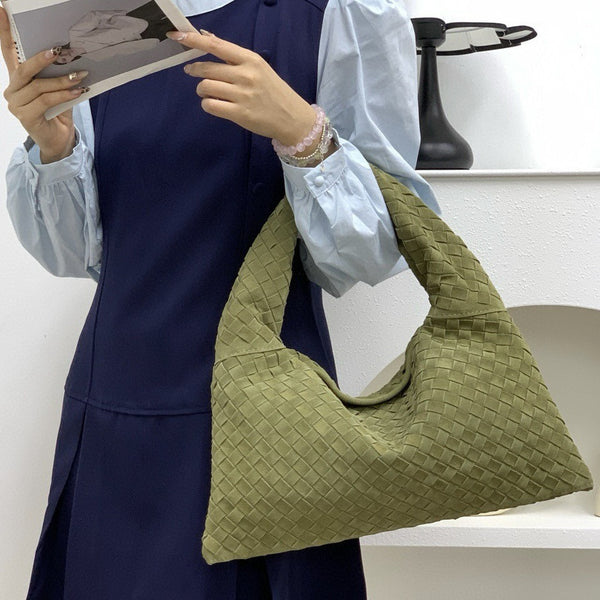 Vintage Suede Woven Bag Large  Horn Bag Casual Underarm Women's Bag