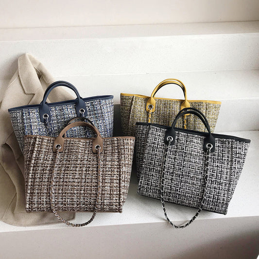 Wholesale Customizable Large Capacity Tweed Chains Women Bags Handbags Big Tote Bag Big Handbag