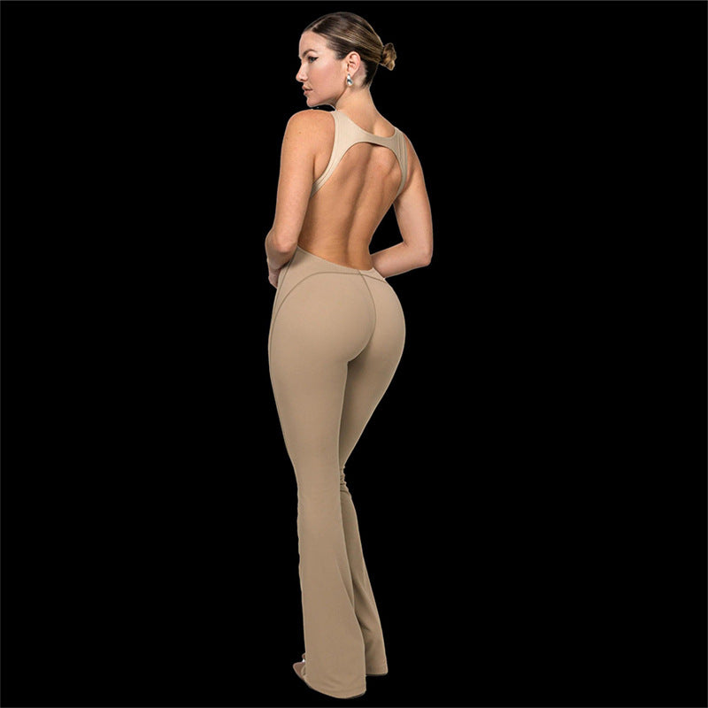 2024 Summer Fashion Suspenders Sexy Low Collar Backless Slimming Slim Flared Jumpsuit