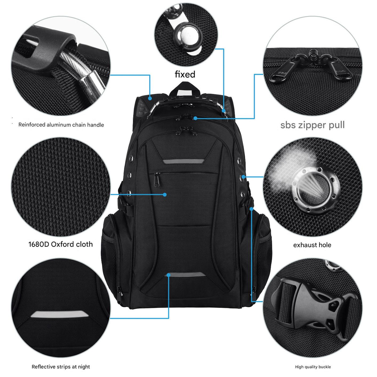 1680d oxford business backpack with reinforced handle and reflective strips