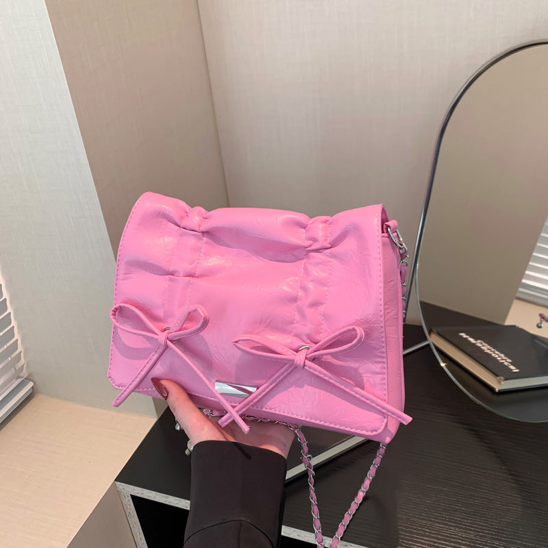 Pleated Bow Bag Women's 2024 Summer New Fashion Chain Shoulder Crossbody Bag Large Capacity Shoulder Tote Bag