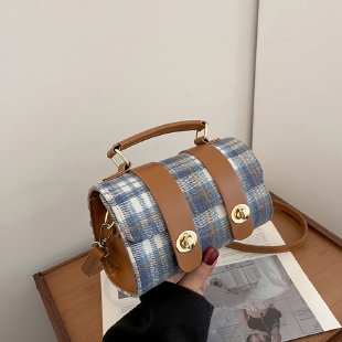 Wholesale Customizable New Korean Plaid Woolen Small Handbag Women's Round Purse Crossbody Bag Women's Bag