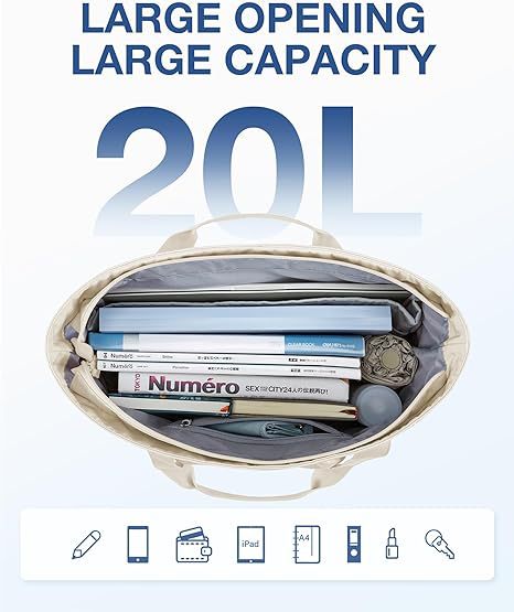 20 liter large opening travel tote bag with space for books tablet files and daily items