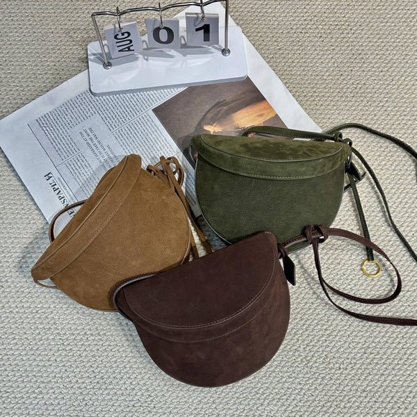 New Matte Cowhide Box Bag Vintage Saddle Bag Chest Bag