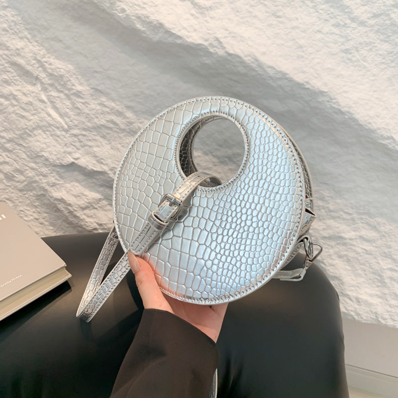 Stone Pattern Small Handbags Female 2024 Summer New Korean Fashion One Shoulder Underarm Small round Bag