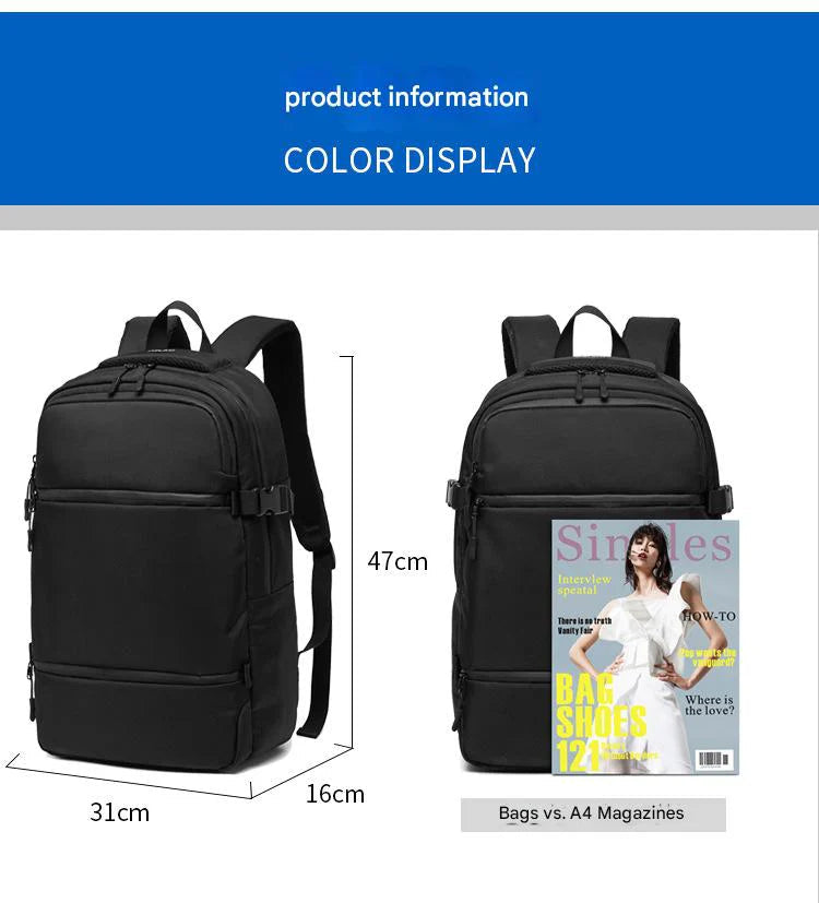 31 x 16 x 47 cm business laptop backpack size guide with A4 storage and four color options