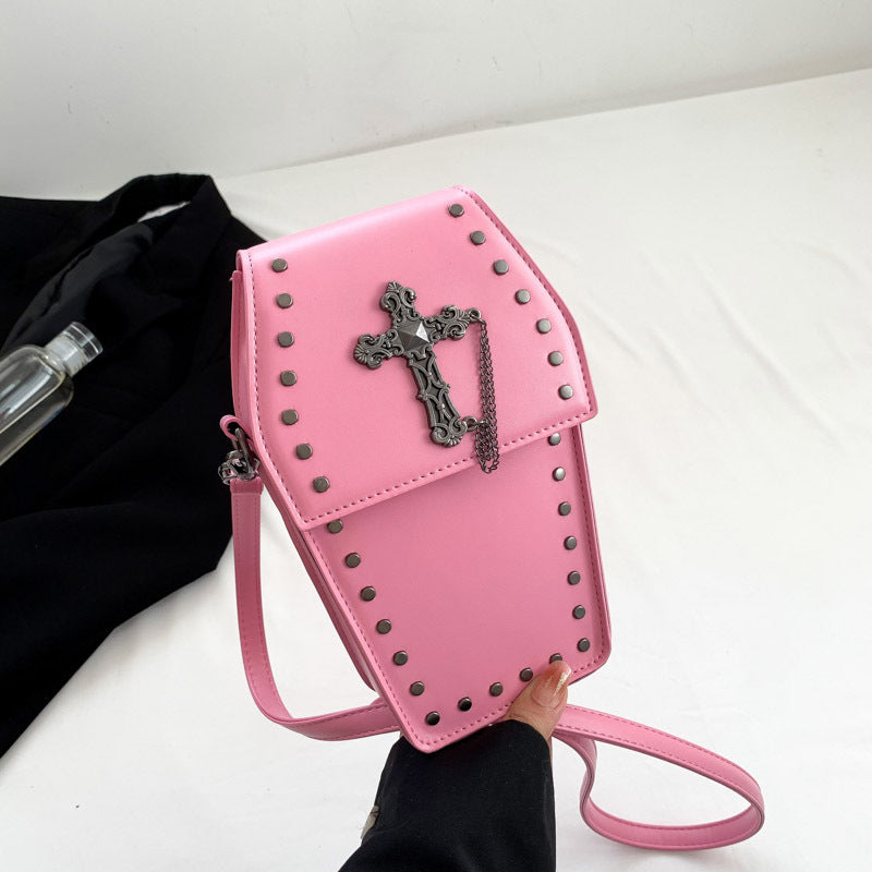 Autumn and Winter New Small Rivet Square Bag Retro Gothic Style Vertical Mobile Phone Bag Women's Cross-Body Bag