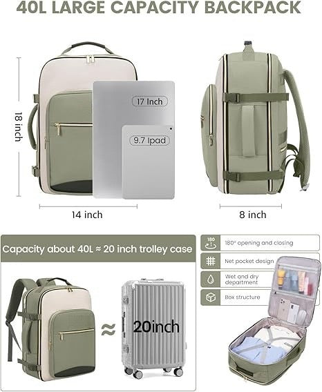 40l commuter backpack size chart for travel and work