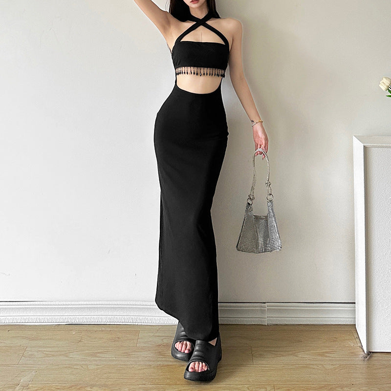 2024 Summer New Women's Sexy Navel Fashion Tie Cross Backless Slim Fit Dress