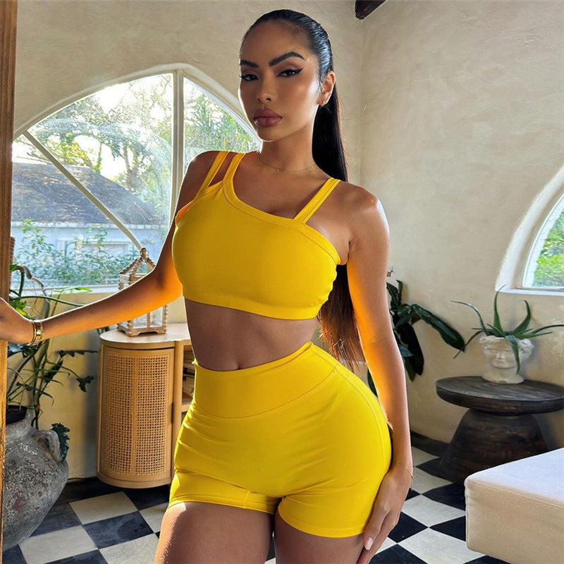 2024 Summer New Hot Girl Sexy Cropped Tank Top High Waist Hip Lift Basic Sports Suit Women