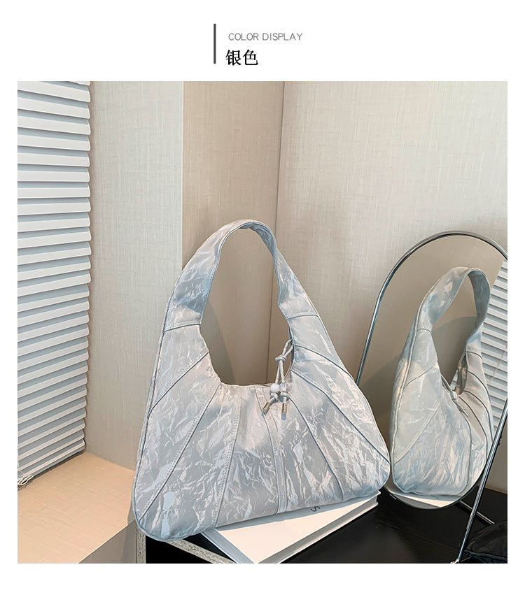 2024 New Fashion Solid Color Casual Simple Commute Large Capacity Shoulder Bag Tote Bag Underarm Bag Pleated All-Matching