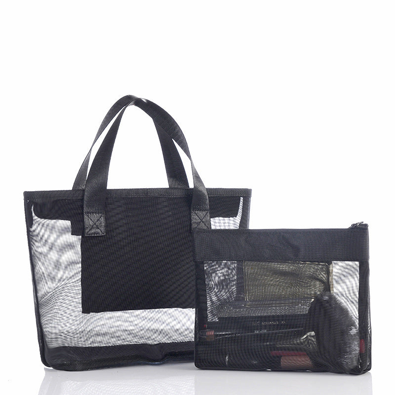 Wholesale Customizable Travel Cosmetic Organizer Case for Daily Toiletries Mesh Pouch Mesh Makeup Bag Fashion Bag Customized with Zipper 3 PCS Black