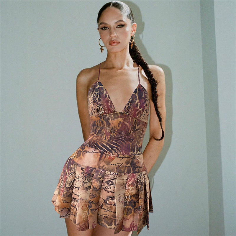 2024 Summer New Women's Clothing Fashion Suspenders Sexy Hot Girl Backless Print Slim Fit Dress