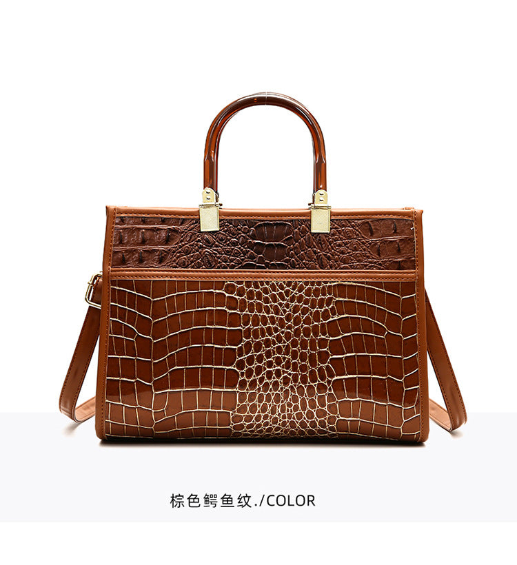 New Crocodile Pattern Women's Bag Shoulder  Portable Color Snake Pattern Women's Bag