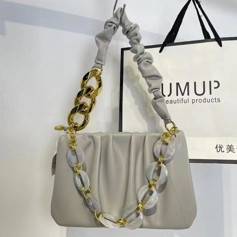 New Simple Shoulder Bag Ruffle Cloud Bag Thick Chain Women Hand-Carrying Crossbody Bag