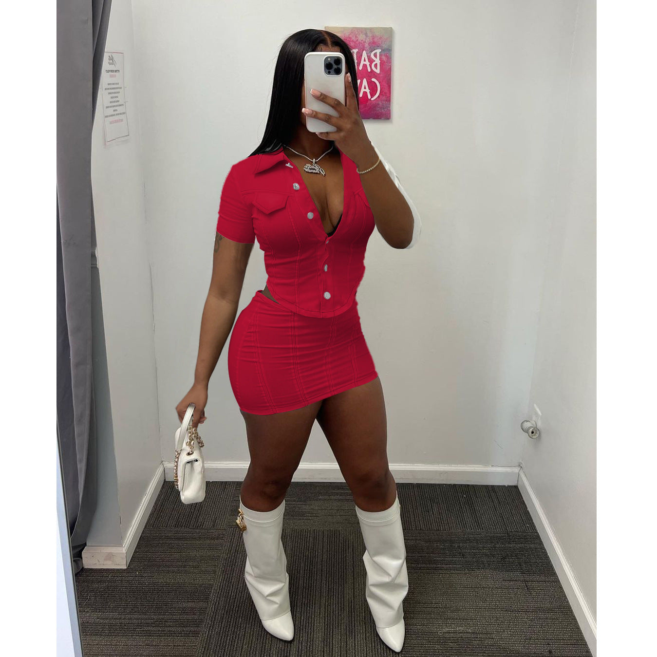 Summer Double Buckle Button Top Short Skirt Two-Piece Sports Suit Women