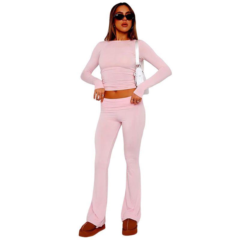 2024 Summer New Women's Sexy Navel T-shirt High Waist Sheath Wide-Leg Casual Pants Suit