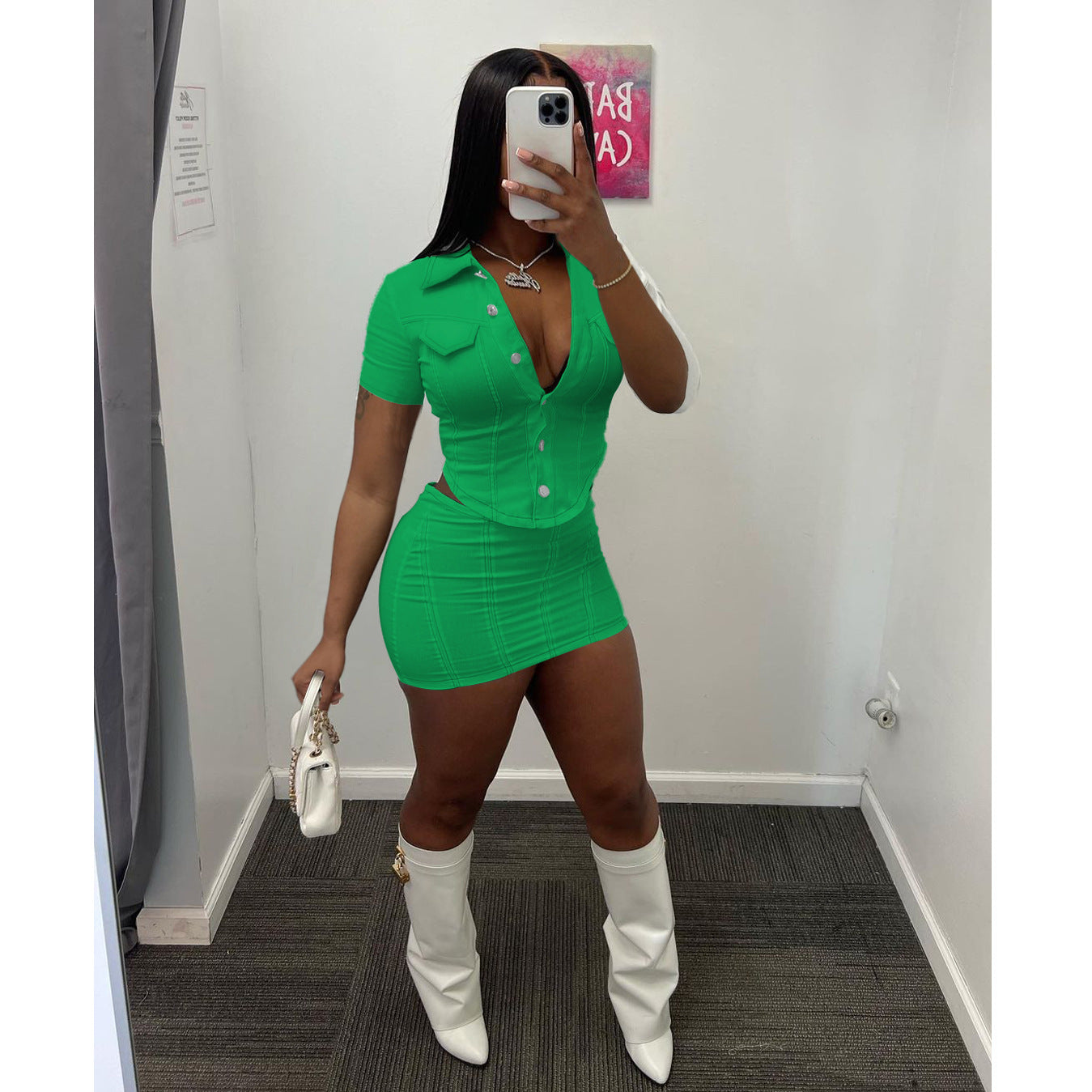 Summer Double Buckle Button Top Short Skirt Two-Piece Sports Suit Women