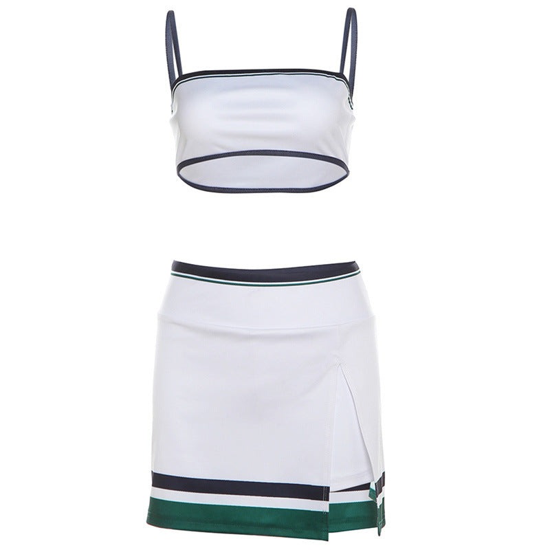 2024 Summer New Fashion Hot Girl Sling Tube Top High Waist Split Hip Skirt Outfit Women