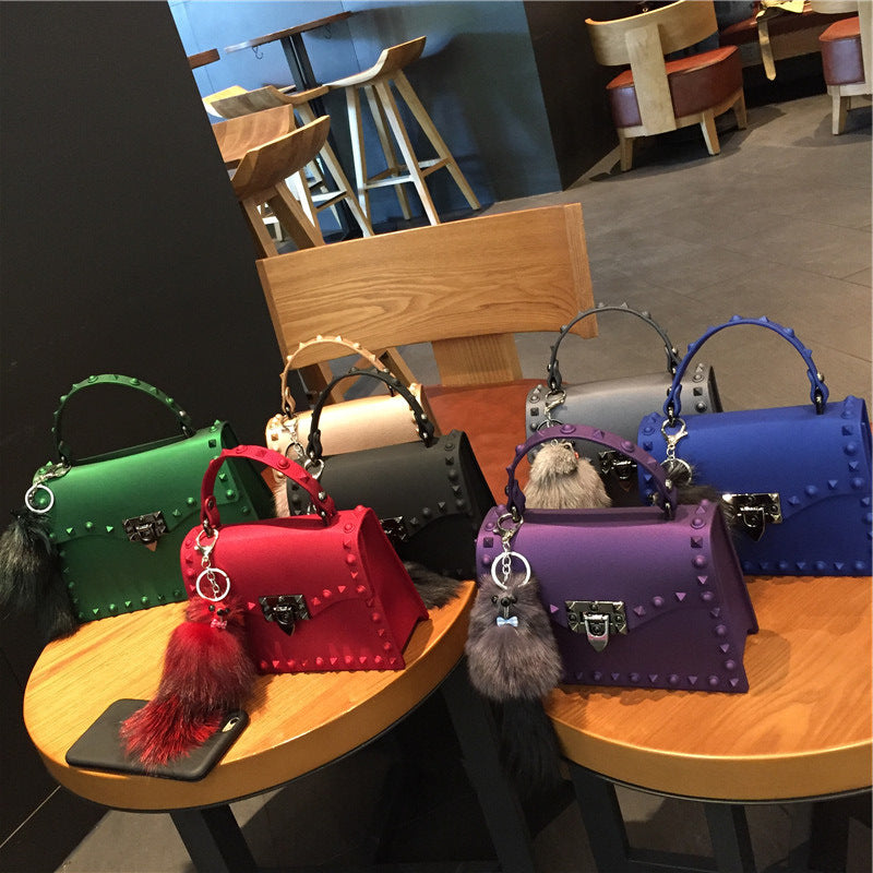 Wholesale Customizable New Fashion Frosted Matte PVC Jelly Bag Trendy Colorful Rivet Women Handbags