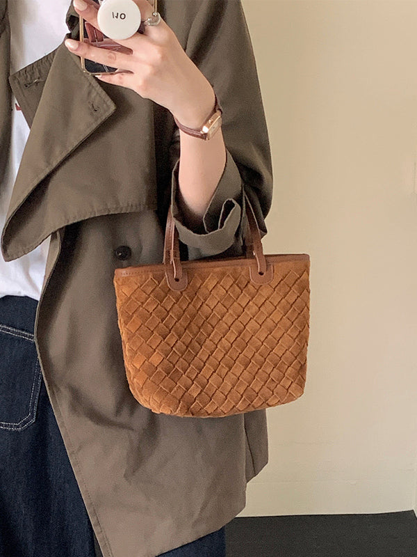 Genuine Leather Woven Suede Bag Suede Cowhide Basket Bag Crossbody Bag