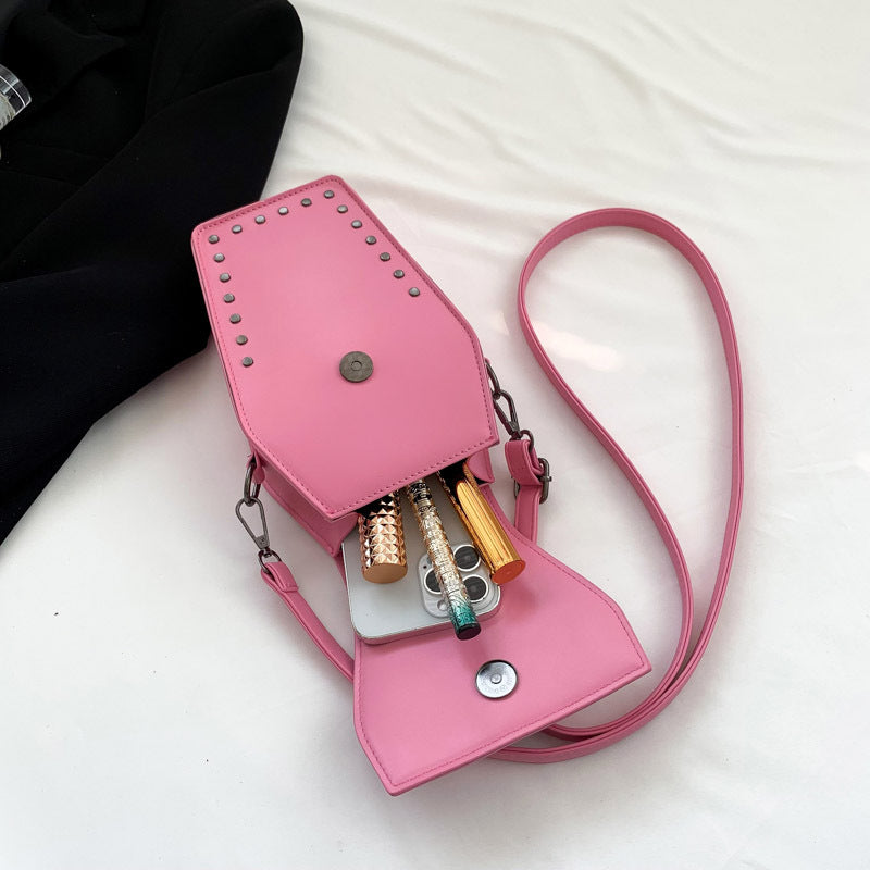 Autumn and Winter New Small Rivet Square Bag Retro Gothic Style Vertical Mobile Phone Bag Women's Cross-Body Bag