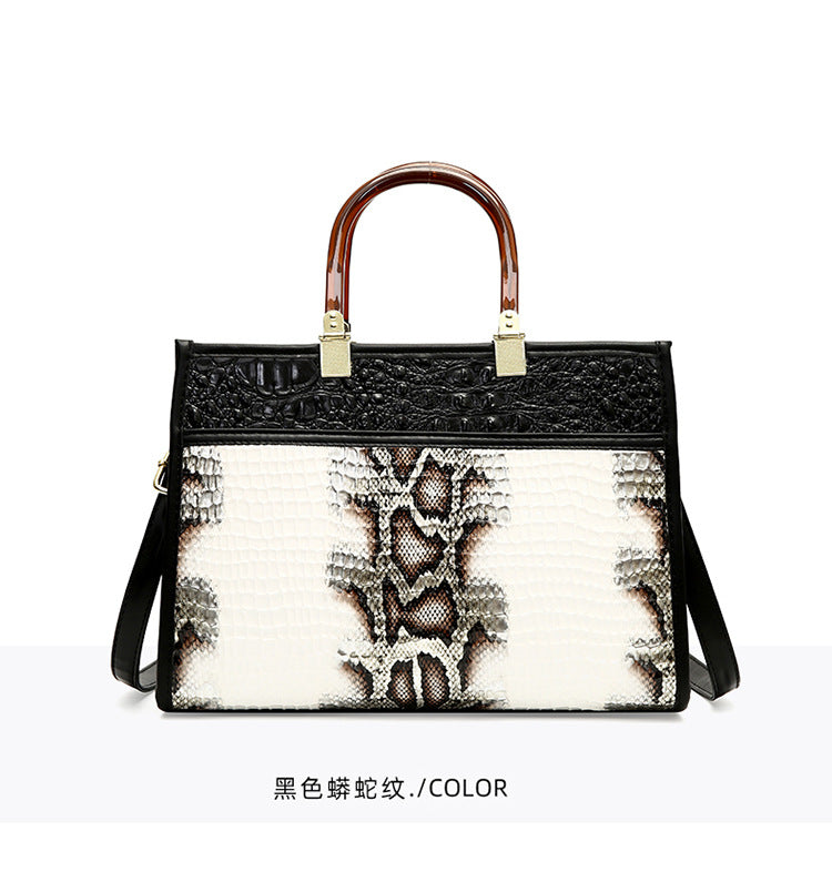 New Crocodile Pattern Women's Bag Shoulder  Portable Color Snake Pattern Women's Bag