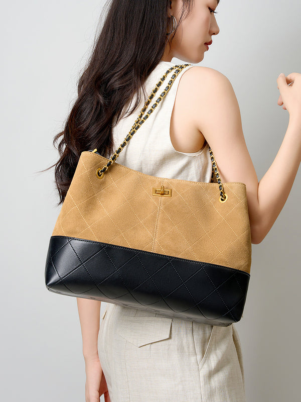 Trendy New Commuter Bag Large Suede Women's Crossbody Genuine Leather Handbag