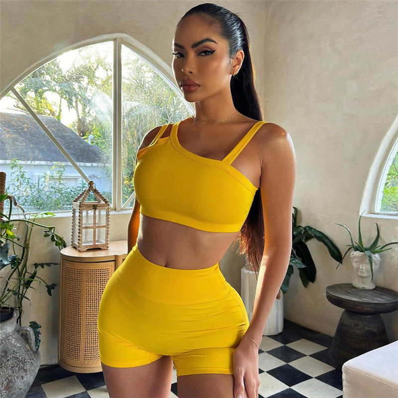 2024 Summer New Hot Girl Sexy Cropped Tank Top High Waist Hip Lift Basic Sports Suit Women