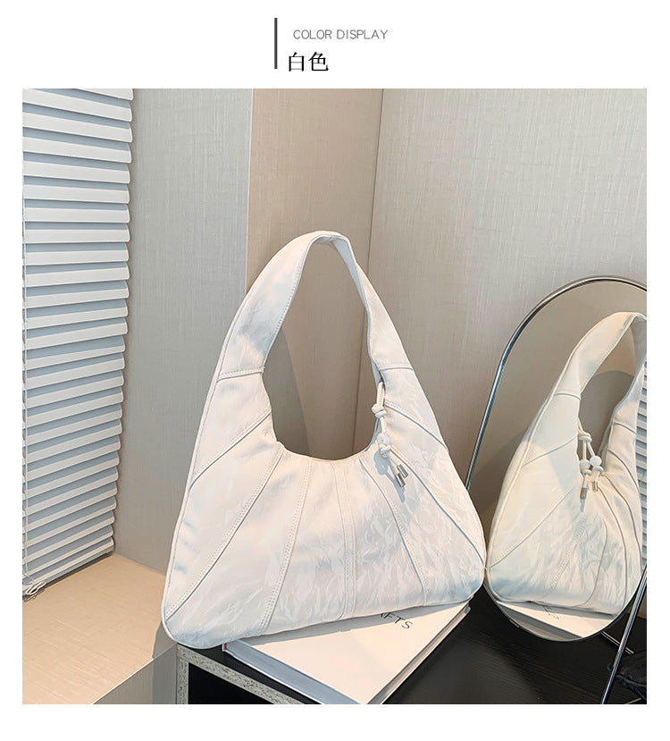 2024 New Fashion Solid Color Casual Simple Commute Large Capacity Shoulder Bag Tote Bag Underarm Bag Pleated All-Matching