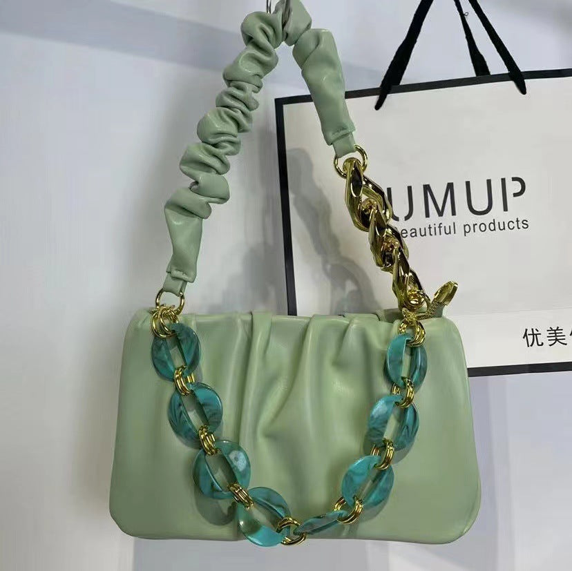 New Simple Shoulder Bag Ruffle Cloud Bag Thick Chain Women Hand-Carrying Crossbody Bag