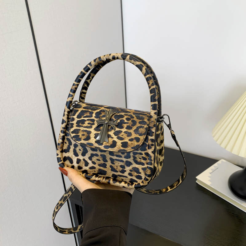 Popular Leopard Print Elegant Tote 2024 Summer New Personalized Retro Shoulder Bag Cross Crossbody Women's Bag