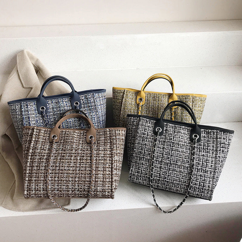 Customizable Large Tweed Chains Women Bags Handbags Big Tote Bag Big Handbag