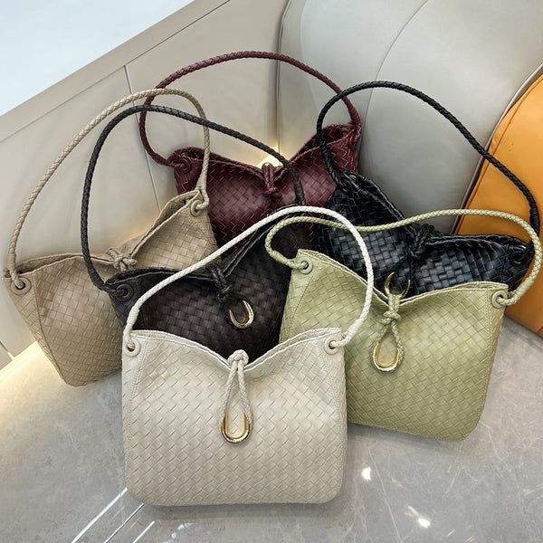 Knot Woven Shoulder Crossbody Bag Women Cowhide Underarm Handbags