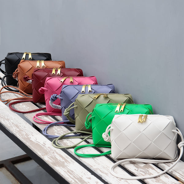 New Woven Crossbody Bag Genuine Leather Quilted Bag Fashion Small Square Bag