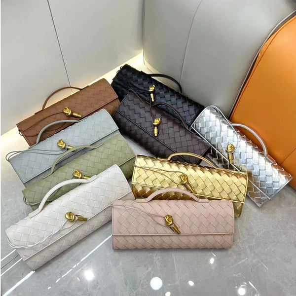 Fashion Trend Genuine Leather Women's Clutch Bag  Woven Square Evening Bag