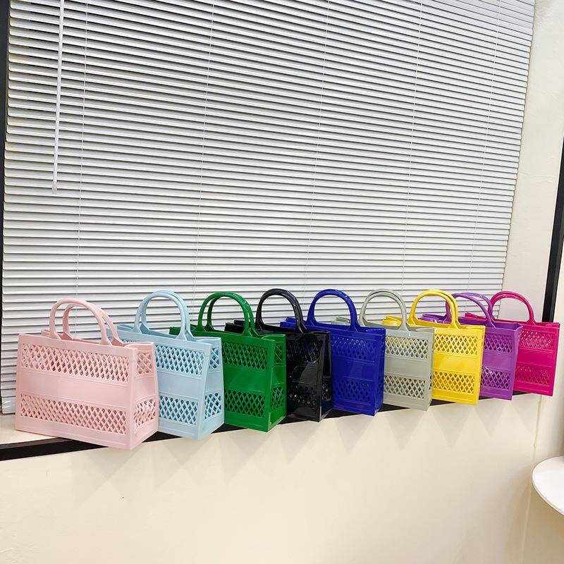 Summer New Candy Color Hollow Beach Bag Pvc Shopping Basket Jelly Bag