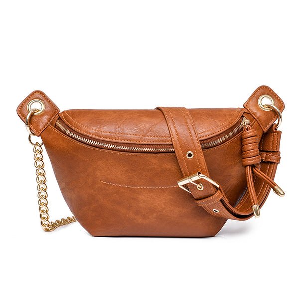 Customizable Women's Crossbody Bag Retro New PU Chest Bag Chain Waist Bag