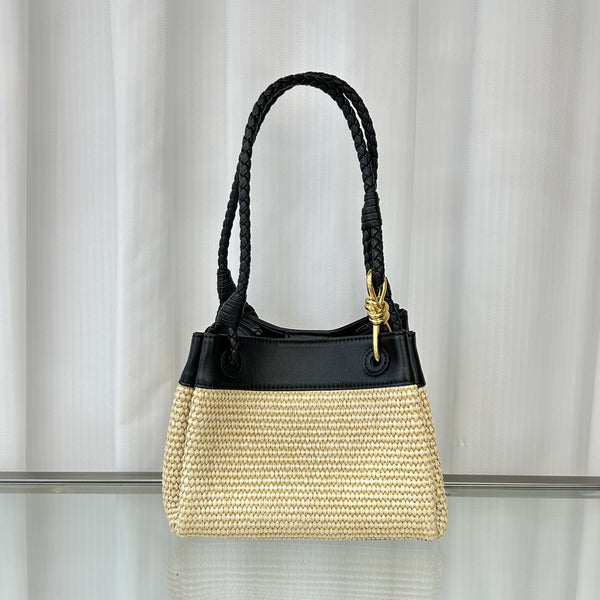 Trendy Raffia Woven Handbag Parachute Bag Bucket Bag Single Shoulder Women's Bag